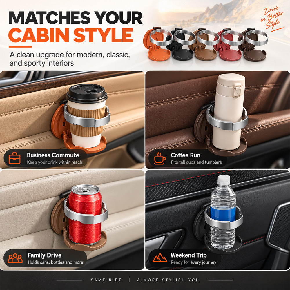 🥤🔥 LIMITED-TIME OFFER £16.99 TODAY.Universal Foldable Car Cup Holder with Hook, Space-Saving Vehicle Drink Holder for Bottles, Coffee Cups & Tumblers