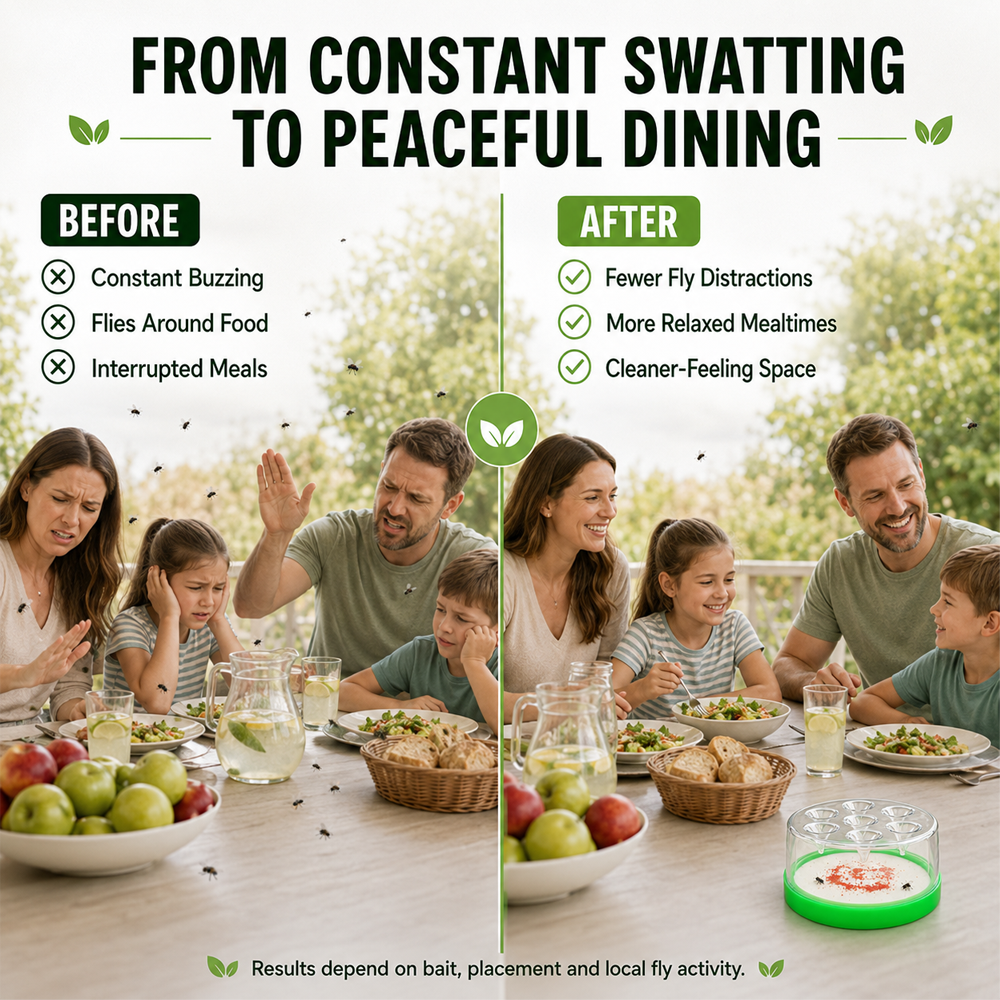 🏠🛡️Reusable Non-Electric Fly Trap--Near kitchen sinks, trash cans, pet bowls, garage windows, patios, and BBQs.