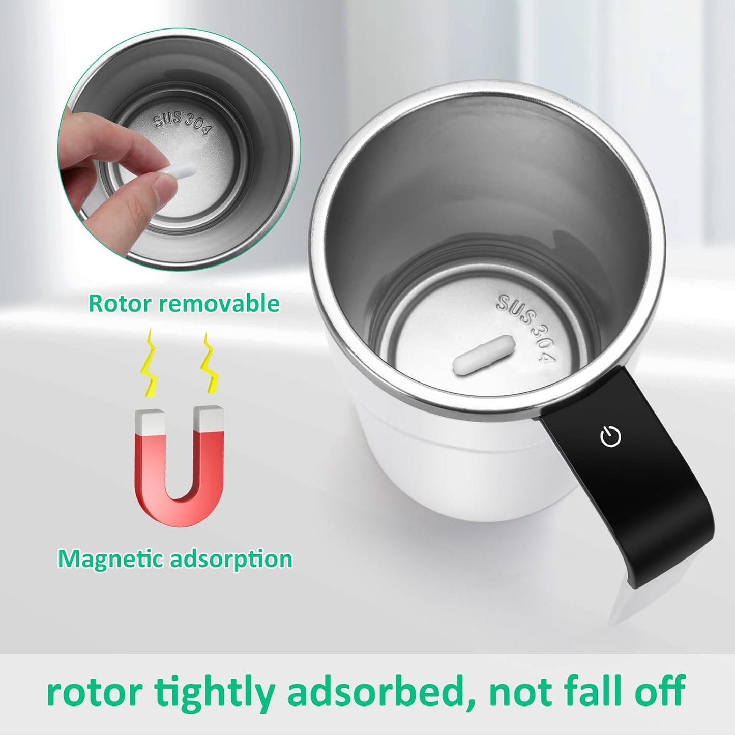 💟💟Self Stirring WHITE Mug. Auto Magnetic Coffee Mug with LED Display Temperature. Rechargeable Automatic Stirring Cup. 12oz Self Mixing Cup with Lid To Stir Coffee Mixed Milk at Desk Use