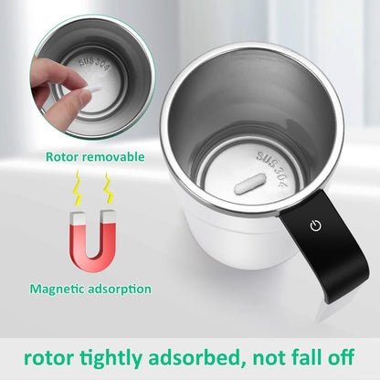 💟💟Self Stirring WHITE Mug. Auto Magnetic Coffee Mug with LED Display Temperature. Rechargeable Automatic Stirring Cup. 12oz Self Mixing Cup with Lid To Stir Coffee Mixed Milk at Desk Use