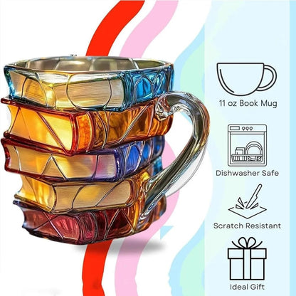 📚🍸Innovative 3D Painting Book Coffee Cup, Unique Stacked Book Mug, Perfect Gift for Literature Lovers, Creative Colorful Book Gift