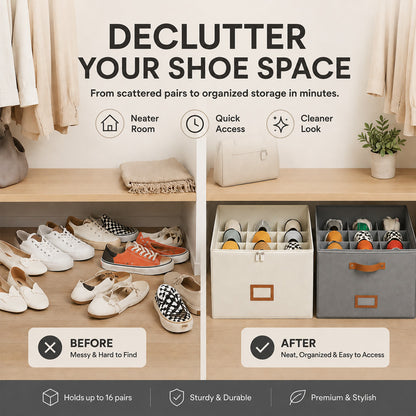 ⏰🔥LIMITED TIME 49% OFF! 👟 Fabric Shoe Organizer Storage Box – Foldable, Large Capacity, Dustproof & Breathable for Closet & Bedroom 🧺✨