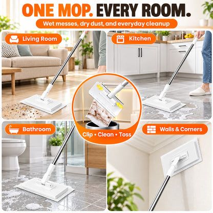 ⏳LAST DAY SALE ONLY🔥Extendable Telescopic Disposable Flat Clip Mop, 360° Swivel Lightweight Floor Mop