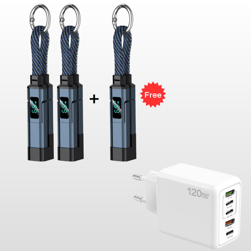 🔥HOT SALE 40% OFF🔥4-in-1 Digital Display Keychain Charging Cable