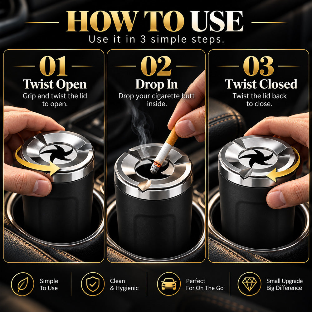 🚗Rotating Car Ashtray with Ceramic Inner Liner---A Cleaner Car Starts With One Small Upgrade