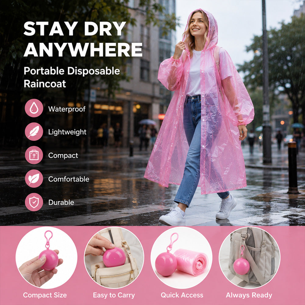 🌧️50% OFF NOW! Pocket‑Size Disposable Raincoat for Unexpected Showers, Compact Ball‑Packaged Waterproof Emergency Poncho, One‑Size‑Fits‑All Lightweight Rain Protection for Travel, Hiking & Outdoor Events