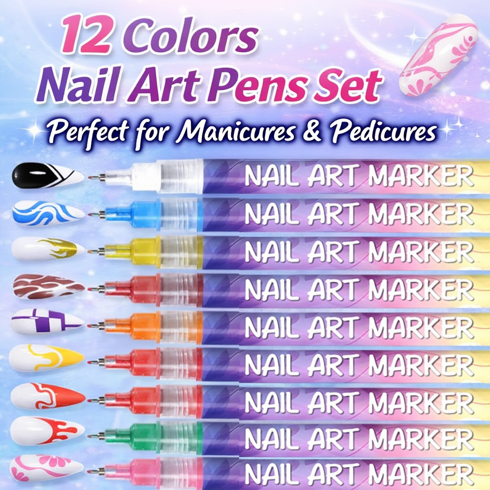 💅12 Colors Nail Art Pens Set💜for DIY Nail Art Quick Drying Acrylic Painting and 3D Dot Embroidery mma acrylic nail