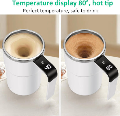 💟💟Self Stirring WHITE Mug. Auto Magnetic Coffee Mug with LED Display Temperature. Rechargeable Automatic Stirring Cup. 12oz Self Mixing Cup with Lid To Stir Coffee Mixed Milk at Desk Use