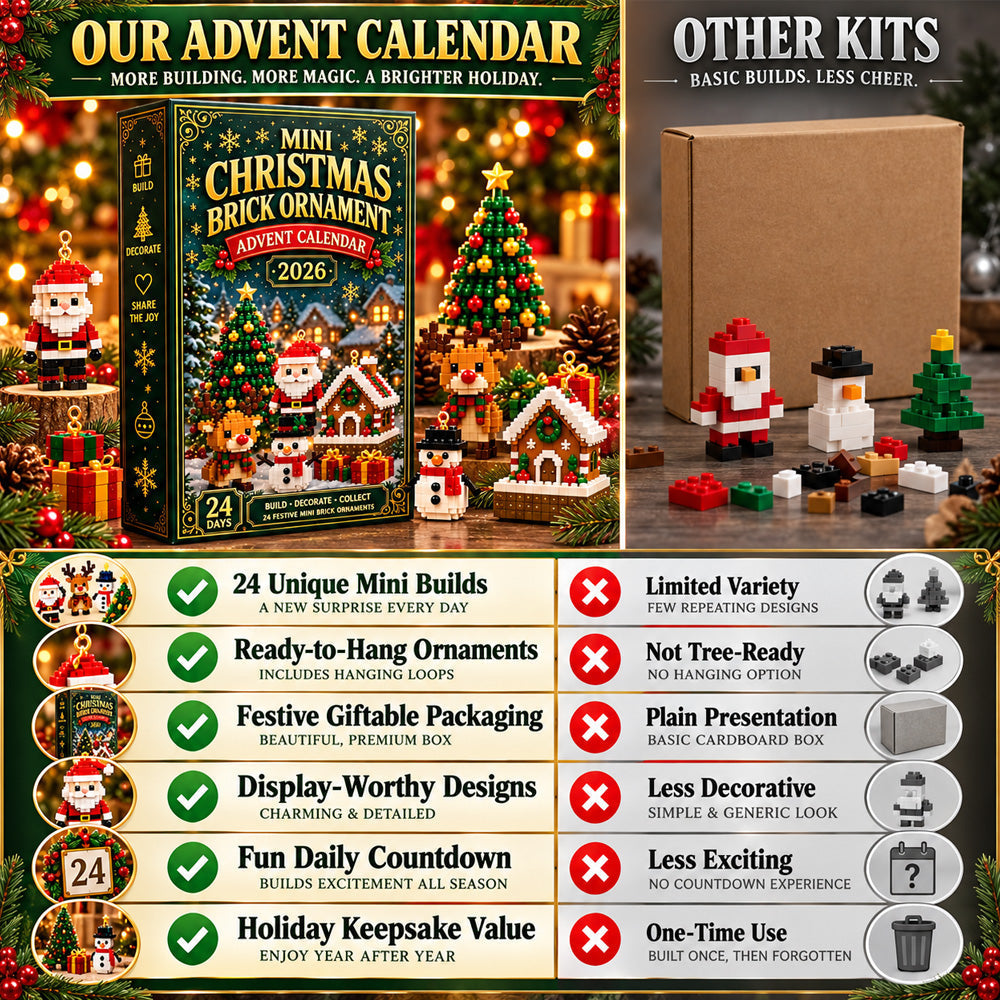🎄 24-Day Mini Christmas Ornament Advent Calendar | 24 unique festive buildable designs with hanging loops—perfect for decorating Christmas trees, wreaths, and holiday displays 🧱