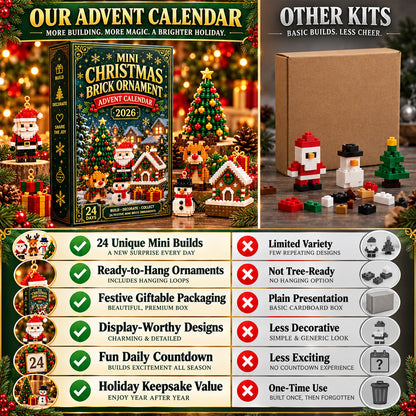 🎄 24-Day Mini Christmas Ornament Advent Calendar | 24 unique festive buildable designs with hanging loops—perfect for decorating Christmas trees, wreaths, and holiday displays 🧱
