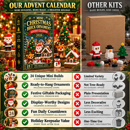 ⏳ Last day to save 49% – 🎄 24-Day Mini Christmas Ornament Advent Calendar | 24 unique festive buildable designs with hanging loops—perfect for decorating Christmas trees, wreaths, and holiday displays 🧱