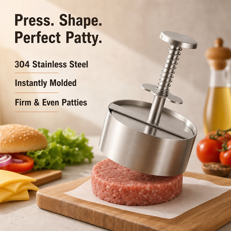 🍔 Perfect Burgers in 1 Press! The Ultimate Spring-Loaded Patty Maker — Stop Cooking Uneven, Crumbly Messes!