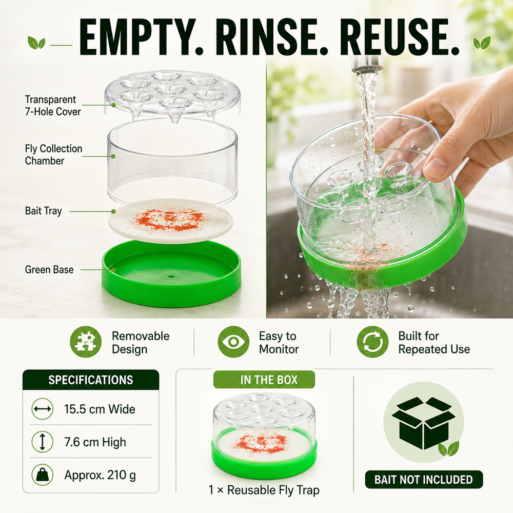 🏠🛡️Reusable Non-Electric Fly Trap--Near kitchen sinks, trash cans, pet bowls, garage windows, patios, and BBQs.