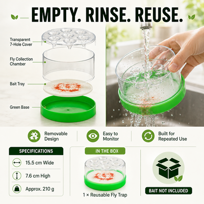 🏠🛡️Reusable Non-Electric Fly Trap--Near kitchen sinks, trash cans, pet bowls, garage windows, patios, and BBQs.
