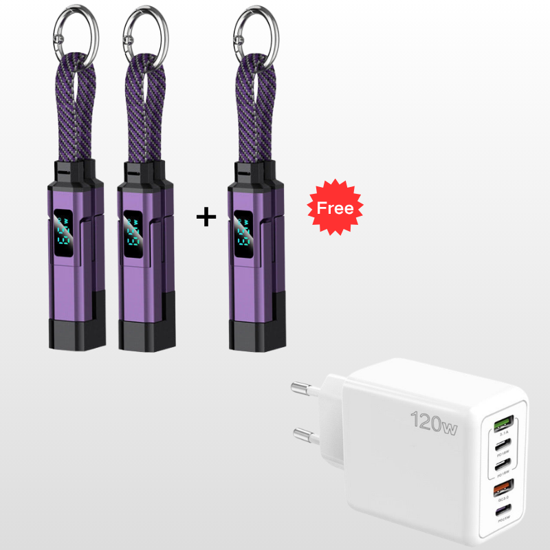 🔥HOT SALE 40% OFF🔥4-in-1 Digital Display Keychain Charging Cable