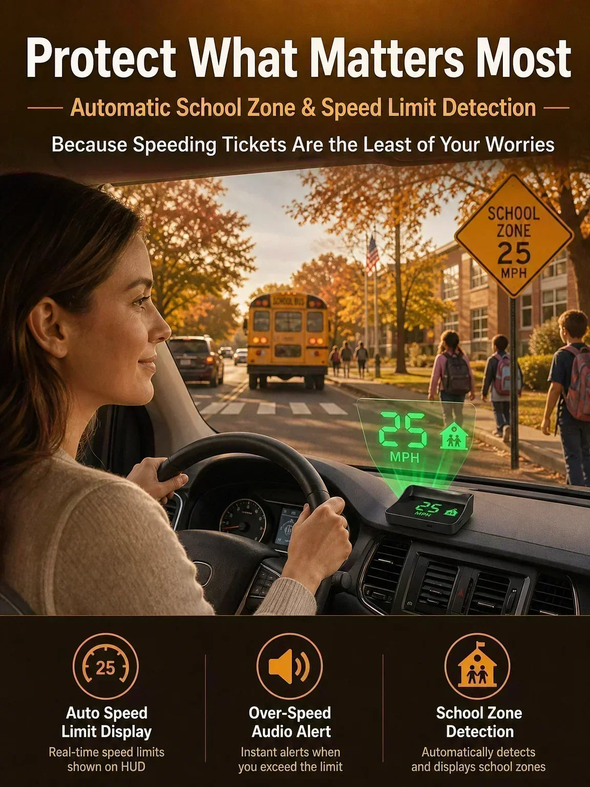 🚗50% OFF | Car GPS HUD Head-Up Display, Digital MPH Speedometer, Red Light Camera Alert & Traffic Light Countdown, Driver Safety Device to Avoid Driving Fines