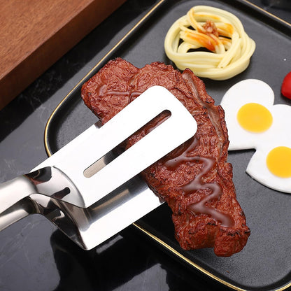 🍳👨‍🍳Buy One, Get One Free,Stainless Steel Grill Clamp Spatula, Anti‑Scald Extended Handle Spatula Tongs 🍳2PCS Makes Cooking Easier – One for Meat, One for Veg 🥩🥦