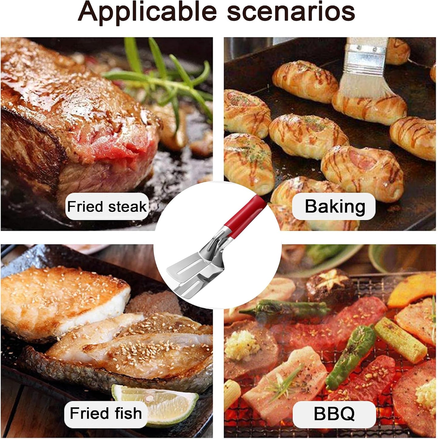 🍳👨‍🍳Buy One, Get One Free,Stainless Steel Grill Clamp Spatula, Anti‑Scald Extended Handle Spatula Tongs 🍳2PCS Makes Cooking Easier – One for Meat, One for Veg 🥩🥦