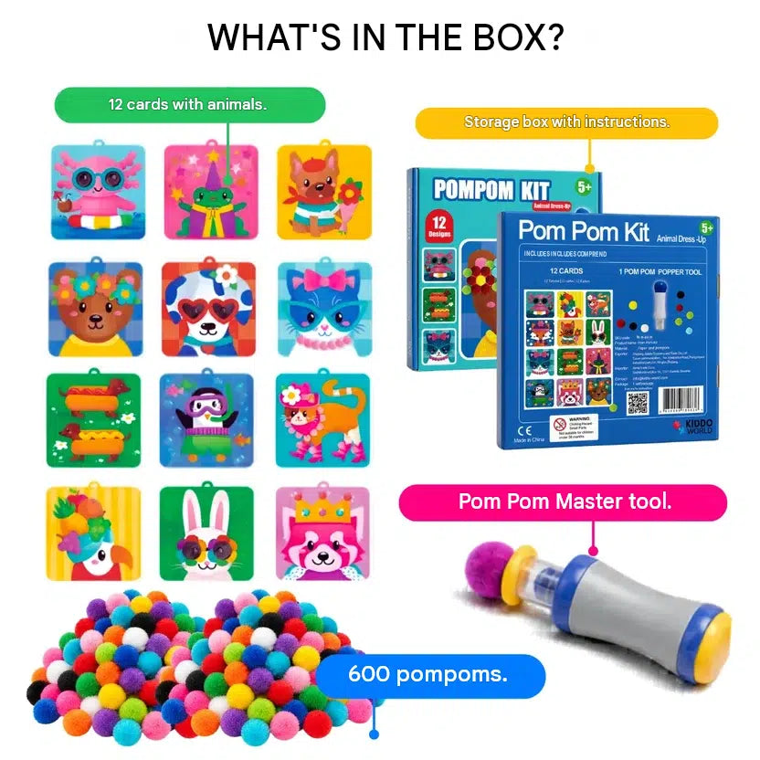 Pom Pom Kit – create soft 3D animals with fluffy pom poms, without any mess! (Ages 5+)