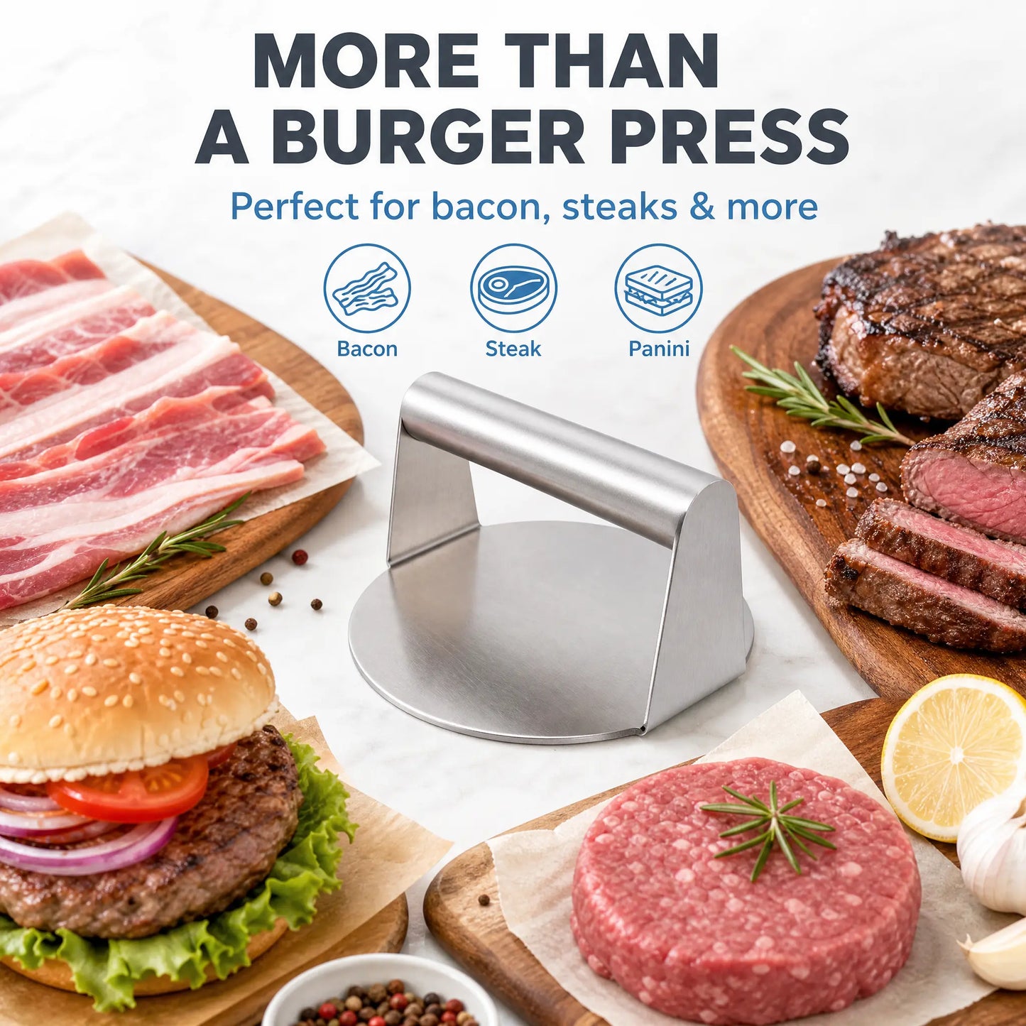 ✨ 50% OFF Burger & Dough Press 🍔 Stainless Steel Burger Press 4.72" Round Smash Burger Press‑ Pro Non‑Stick Burger Smasher 🍔