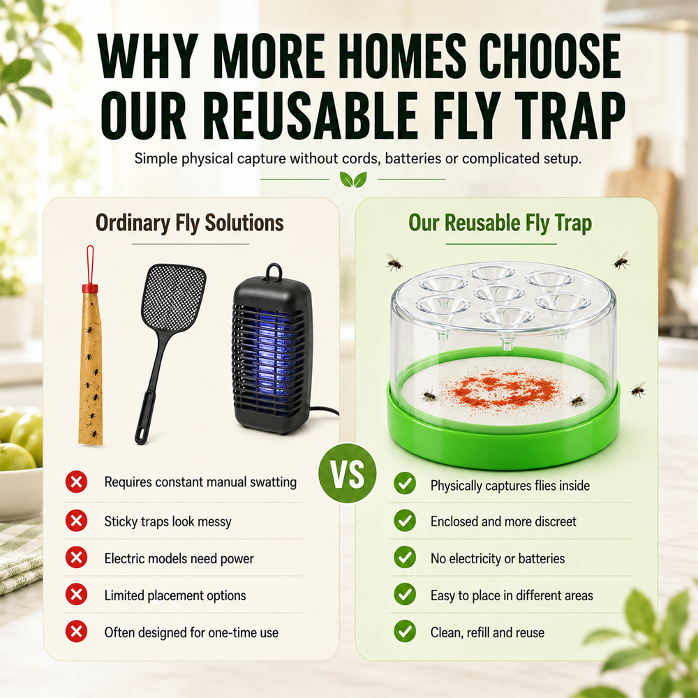 🏠🛡️Reusable Non-Electric Fly Trap--Near kitchen sinks, trash cans, pet bowls, garage windows, patios, and BBQs.