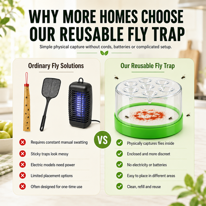 🏠🛡️Reusable Non-Electric Fly Trap--Near kitchen sinks, trash cans, pet bowls, garage windows, patios, and BBQs.