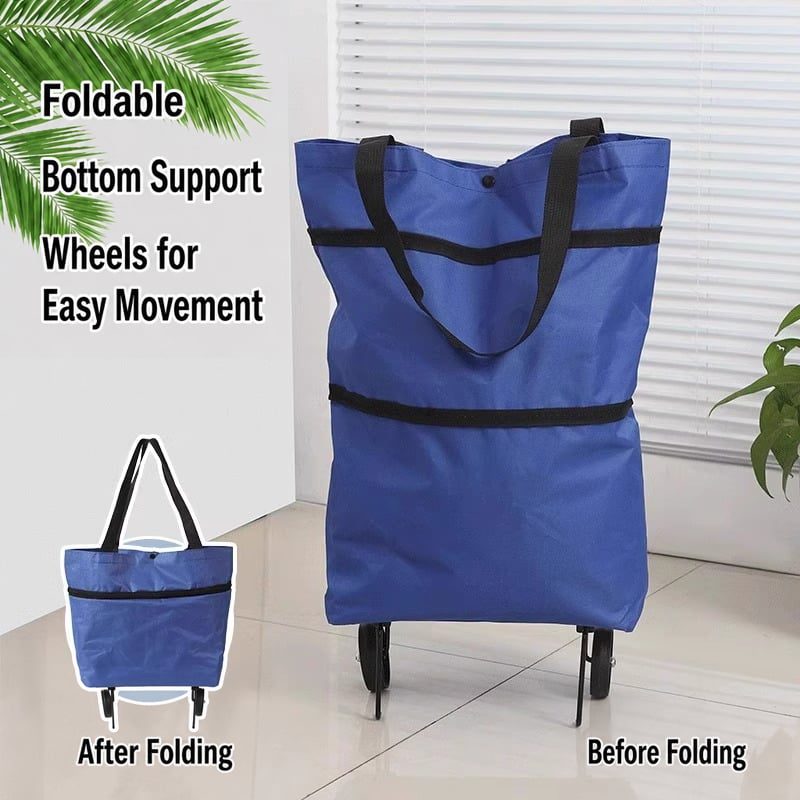 🛒2-in-1 Foldable Shopping Trolley – Sturdy Shopping Bag on Wheels for Supermarket, Market & Travel