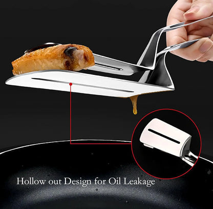 🍳👨‍🍳Buy One, Get One Free,Stainless Steel Grill Clamp Spatula, Anti‑Scald Extended Handle Spatula Tongs 🍳2PCS Makes Cooking Easier – One for Meat, One for Veg 🥩🥦