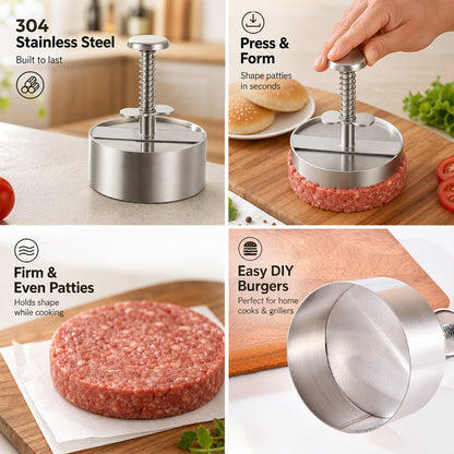🍔 Perfect Burgers in 1 Press! The Ultimate Spring-Loaded Patty Maker — Stop Cooking Uneven, Crumbly Messes!