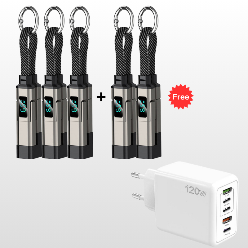 🔥HOT SALE 40% OFF🔥4-in-1 Digital Display Keychain Charging Cable