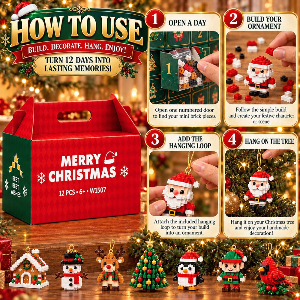 ⏳ Last day to save 49% – 🎄 12-Day Mini Christmas Ornament Advent Calendar | 12 unique festive buildable designs with hanging loops—perfect for decorating Christmas trees, wreaths, and holiday displays 🧱