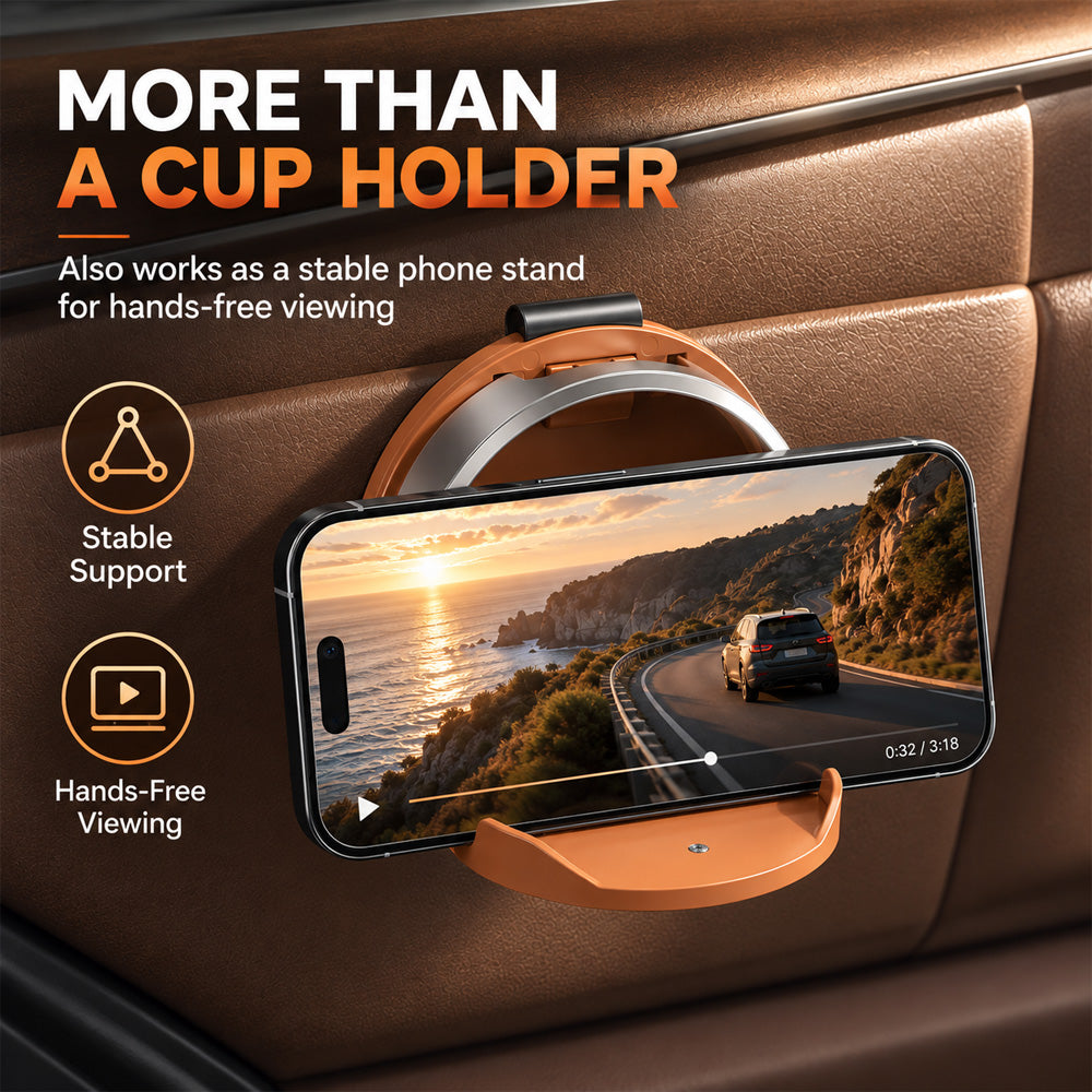 🥤🔥 LIMITED-TIME OFFER £16.99 TODAY.Universal Foldable Car Cup Holder with Hook, Space-Saving Vehicle Drink Holder for Bottles, Coffee Cups & Tumblers