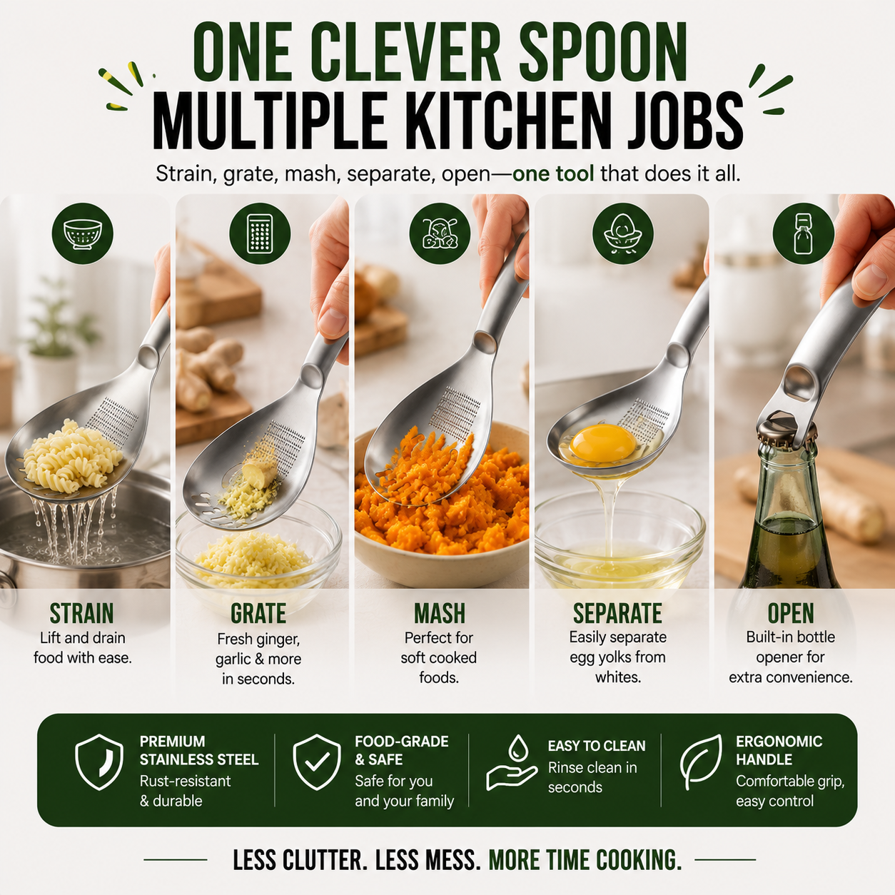 🥄BUY 1 – GET 1 FREE: 304 Stainless Steel Multifunctional Kitchen Spoon 🍔