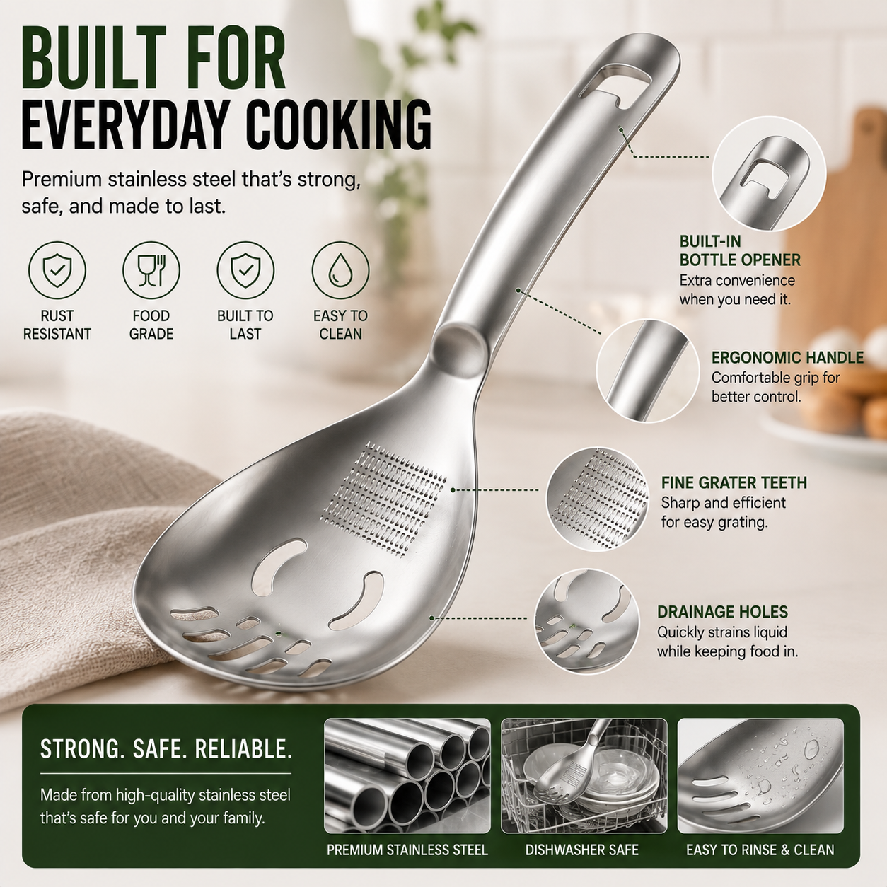 🥄BUY 1 – GET 1 FREE: 304 Stainless Steel Multifunctional Kitchen Spoon 🍔