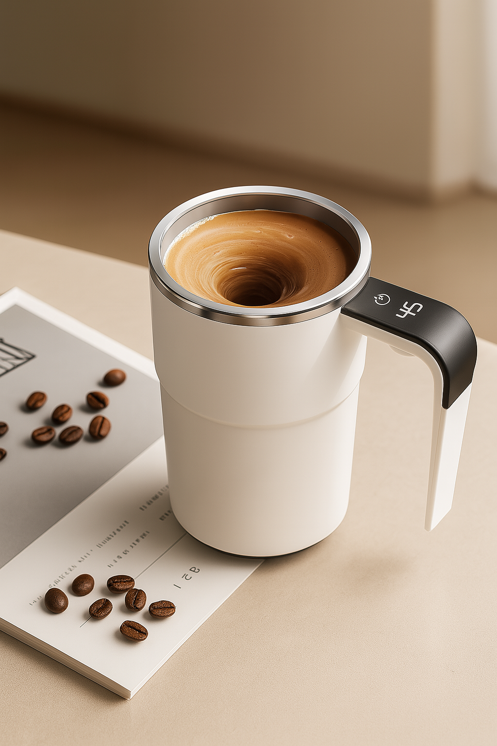 💟💟Self Stirring WHITE Mug. Auto Magnetic Coffee Mug with LED Display Temperature. Rechargeable Automatic Stirring Cup. 12oz Self Mixing Cup with Lid To Stir Coffee Mixed Milk at Desk Use