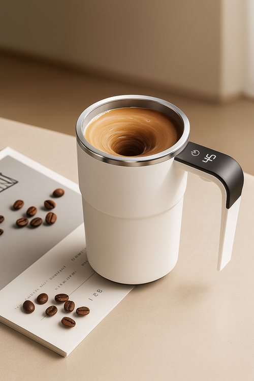 💟💟Self Stirring WHITE Mug. Auto Magnetic Coffee Mug with LED Display Temperature. Rechargeable Automatic Stirring Cup. 12oz Self Mixing Cup with Lid To Stir Coffee Mixed Milk at Desk Use