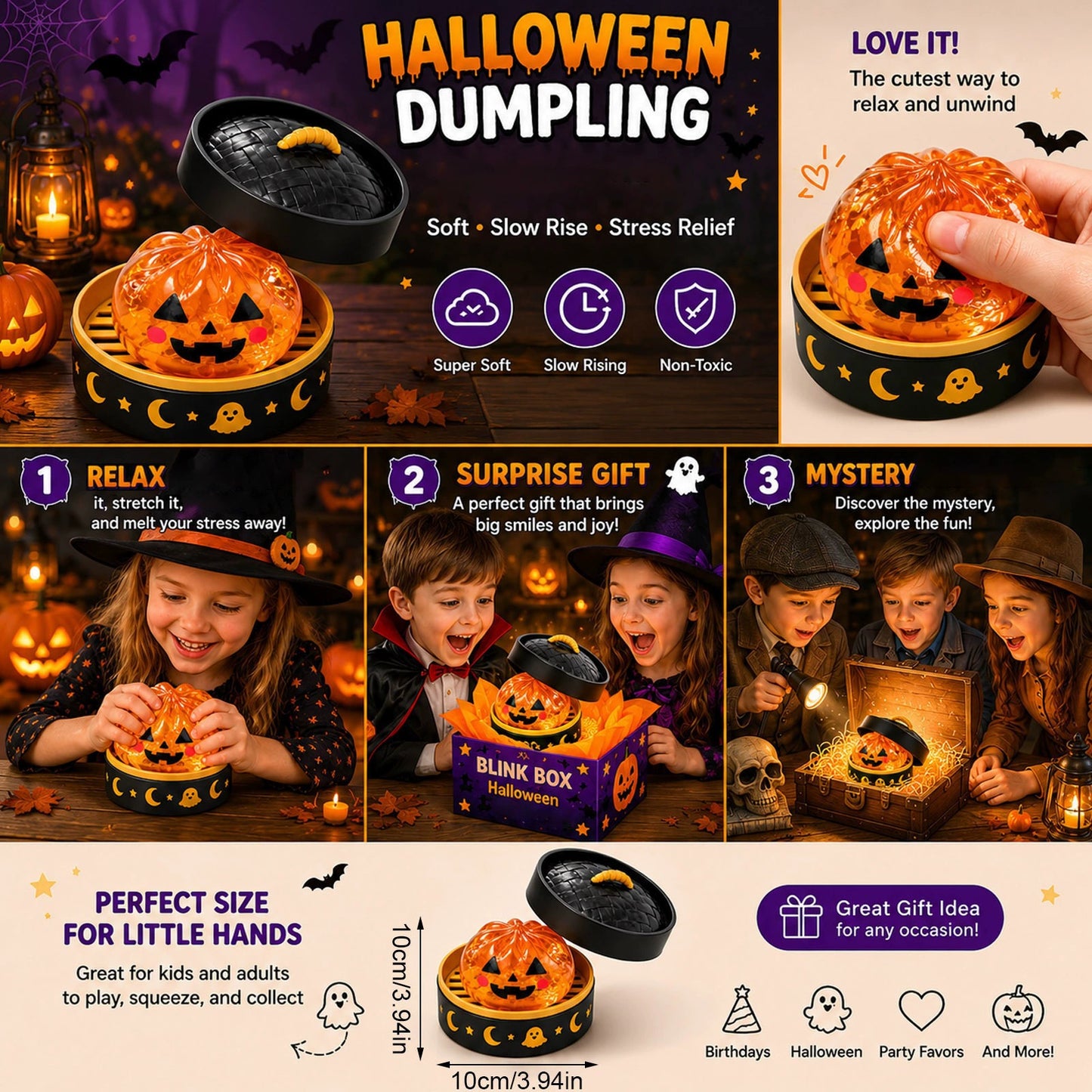 Halloween Ghost Dumpling Glitter Squeeze Toy Set, Spooky Stress Relief Squishy Fidget Toys, Portable Hand Decompression Toy, Halloween Party Favors Trick Treat Bag Fillers Holiday Gifts