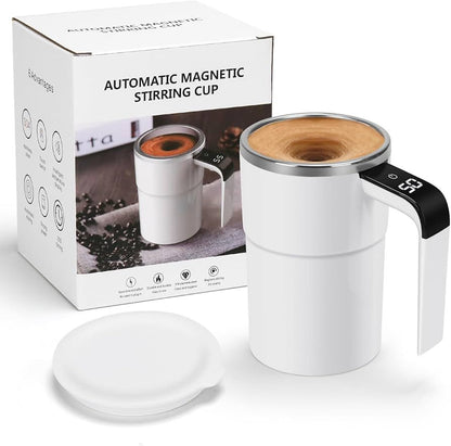 💟💟Self Stirring WHITE Mug. Auto Magnetic Coffee Mug with LED Display Temperature. Rechargeable Automatic Stirring Cup. 12oz Self Mixing Cup with Lid To Stir Coffee Mixed Milk at Desk Use