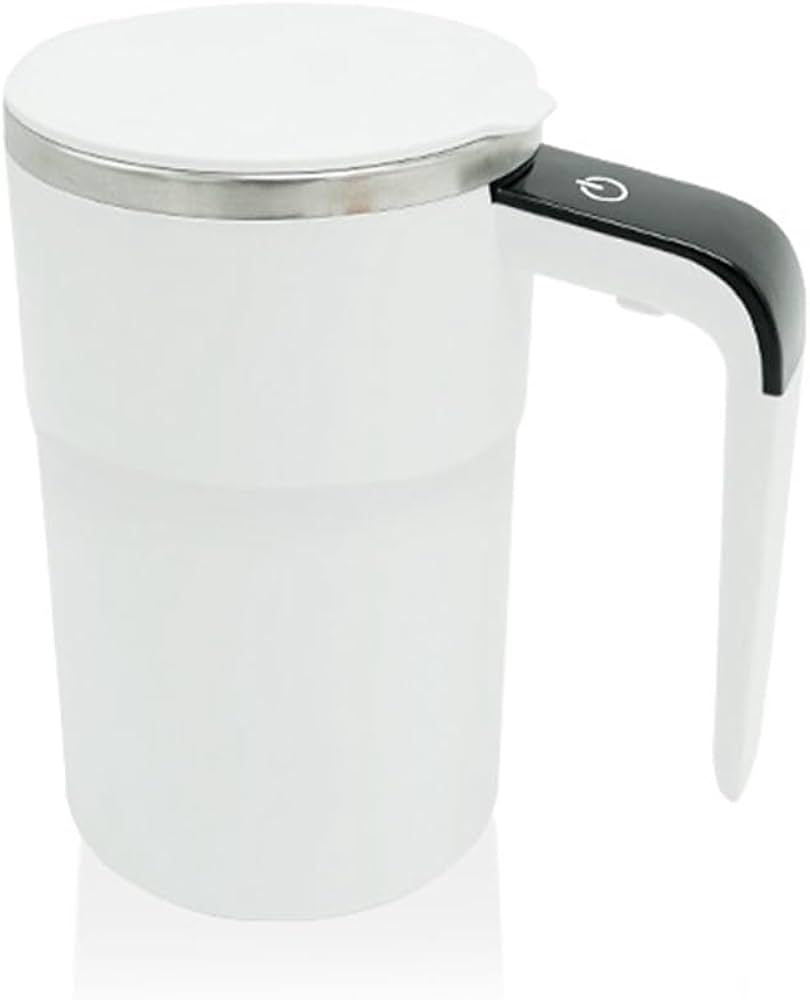 💟💟Self Stirring WHITE Mug. Auto Magnetic Coffee Mug with LED Display Temperature. Rechargeable Automatic Stirring Cup. 12oz Self Mixing Cup with Lid To Stir Coffee Mixed Milk at Desk Use