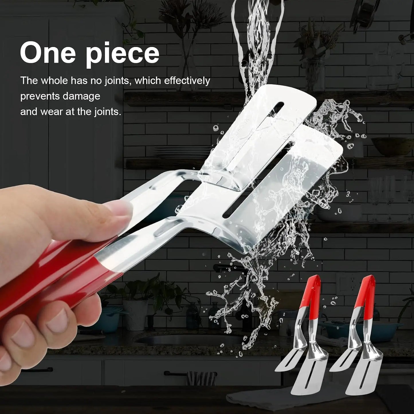 🍳👨‍🍳Buy One, Get One Free,Stainless Steel Grill Clamp Spatula, Anti‑Scald Extended Handle Spatula Tongs 🍳2PCS Makes Cooking Easier – One for Meat, One for Veg 🥩🥦