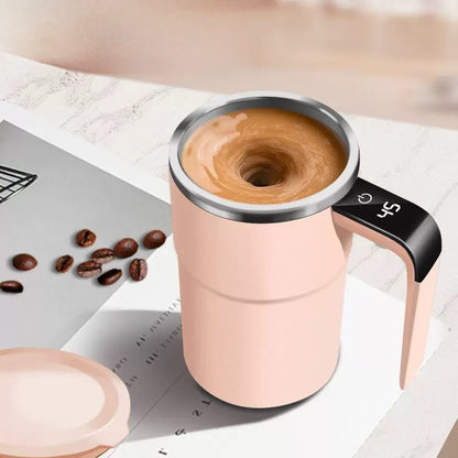 💟💟Self Stirring WHITE Mug. Auto Magnetic Coffee Mug with LED Display Temperature. Rechargeable Automatic Stirring Cup. 12oz Self Mixing Cup with Lid To Stir Coffee Mixed Milk at Desk Use