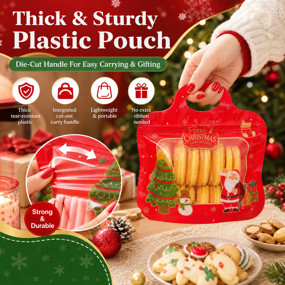 💖LAST DAY SALE 50% OFF!!🎁Easy Fill, Easy Seal🎄 Festive Self-Seal Treat Bags – Santa & Snowman Print | Resealable, Food-Safe & Perfect for Cookies, Chocolates & Little Gifts 🎅⛄