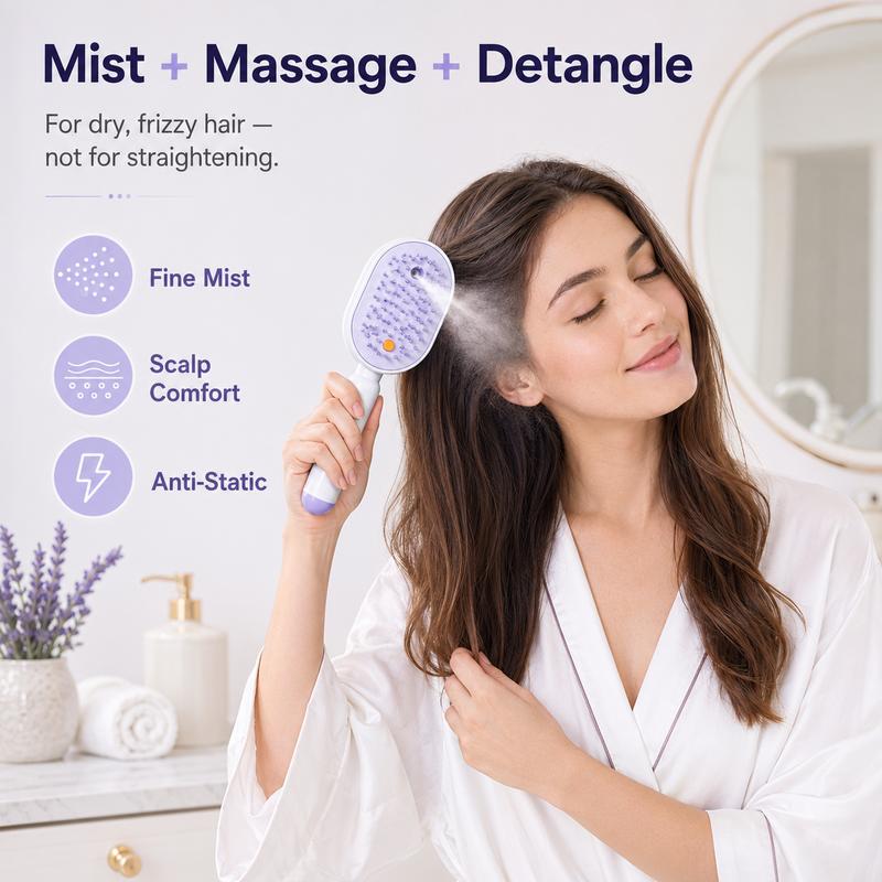 💖Scalp Massager Comb 💆‍♀️ – Self-Cleaning 🧼, Tangle-Free ✂️ & Frizz-Control Hair Brush with Soothing Mist Spray 💨✨ | Perfect for Dry, Brittle Hair 💧🌟