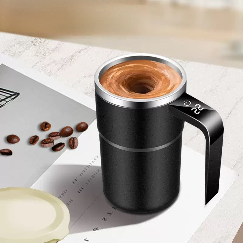 💟💟Self Stirring WHITE Mug. Auto Magnetic Coffee Mug with LED Display Temperature. Rechargeable Automatic Stirring Cup. 12oz Self Mixing Cup with Lid To Stir Coffee Mixed Milk at Desk Use
