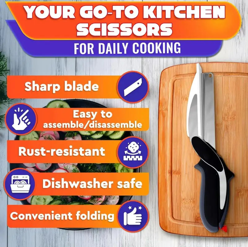 🧑‍🍳 2 in 1 Kitchen Scissors for Food - Stainless Steel Cutting Board Scissors with Safety Lock