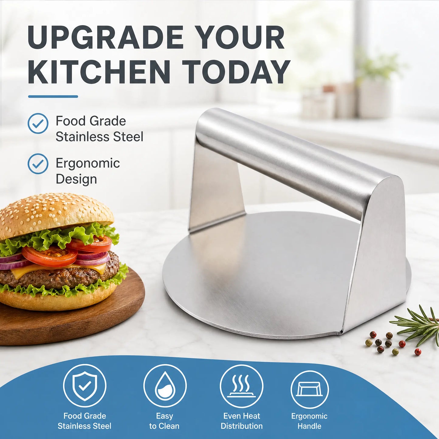 ✨ 50% OFF Burger & Dough Press 🍔 Stainless Steel Burger Press 4.72" Round Smash Burger Press‑ Pro Non‑Stick Burger Smasher 🍔