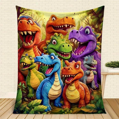 🦖🛏️Cute Smiling Dinosaurs HD Digital Print Flannel