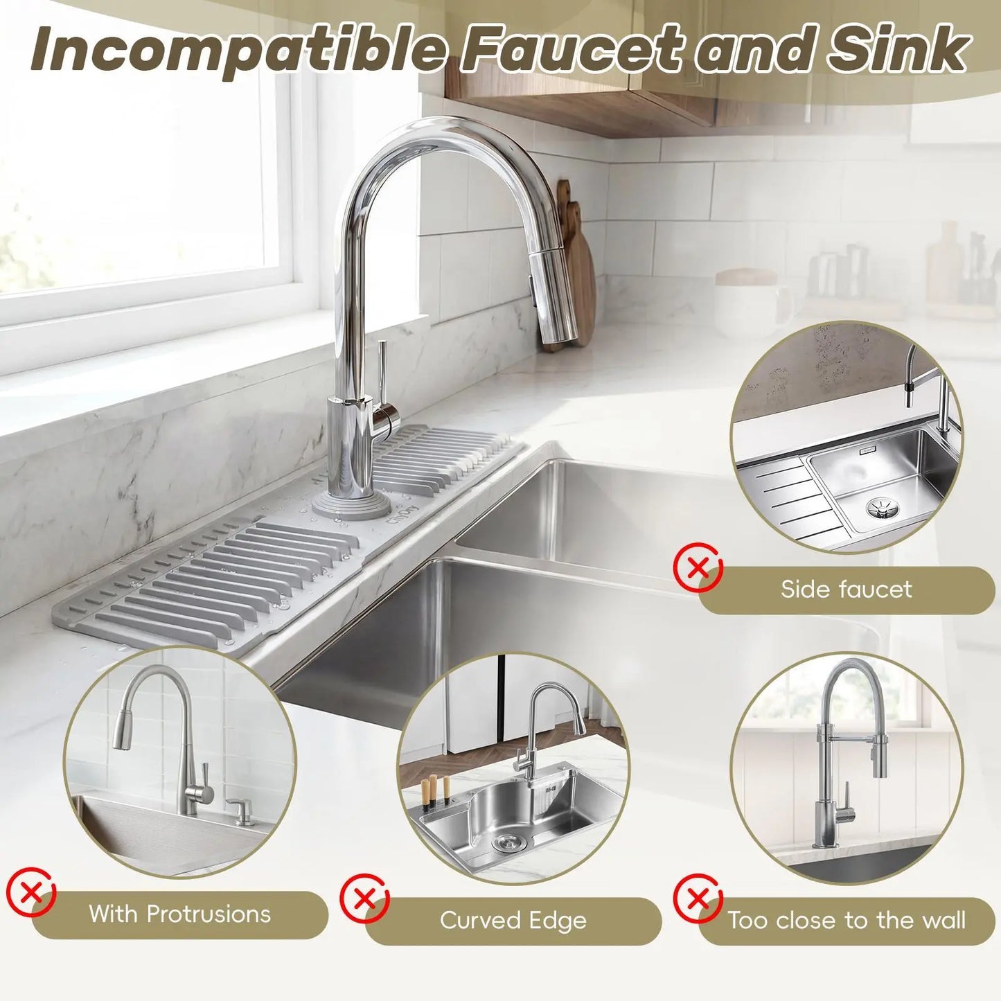 Adjustable Silicone Faucet Splash Guard Mat – Quick-Dry Sink Water Catcher for Kitchen & Bathroom