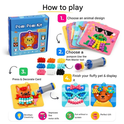 Pom Pom Kit – create soft 3D animals with fluffy pom poms, without any mess! (Ages 5+)
