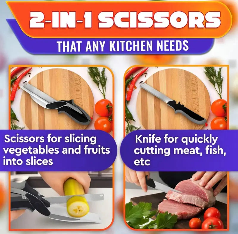 🧑‍🍳 2 in 1 Kitchen Scissors for Food - Stainless Steel Cutting Board Scissors with Safety Lock